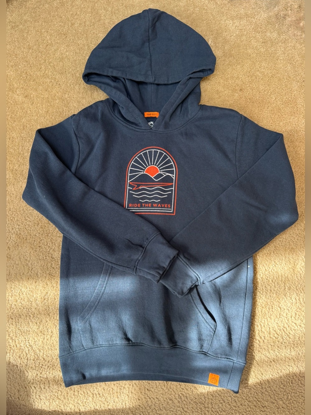 Kids Free Planet Sz 14/16 Navy Hoodie with Red Wave Graphic